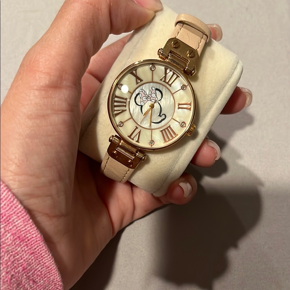 Disney Women's Watch with Gold Accents and Cream Strap